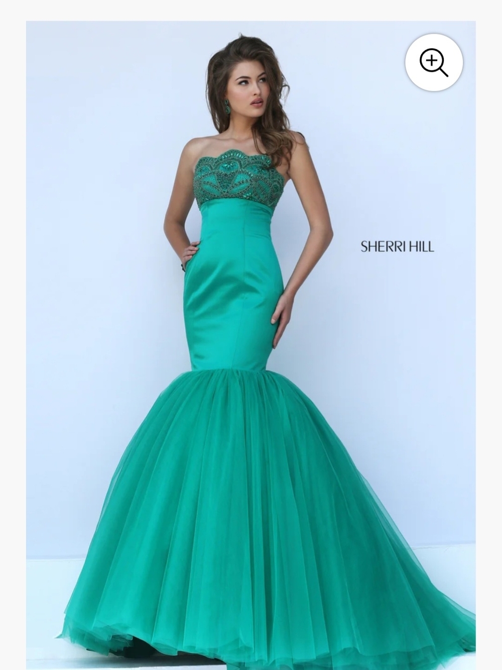 Sherri Hill Teal Strapless Beaded Mermaid Gown